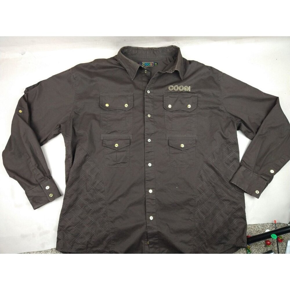Coogi Men's Long Sleeve Snap Button Up Brown Size XXXL